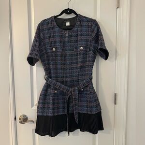 VENUS Navy and Pink Tweed Zip-Front Dress